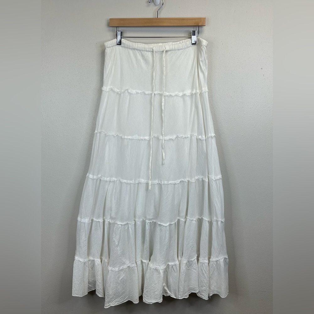 EARTHBOUND Cream Maxi Skirt Elastic Drawstring Waist Cottagecore Peasant Cowgirl